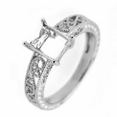 Filigree Sterling Silver Semi Mount Ring Setting Emerald OCT 8x6mm - Syzjewelry